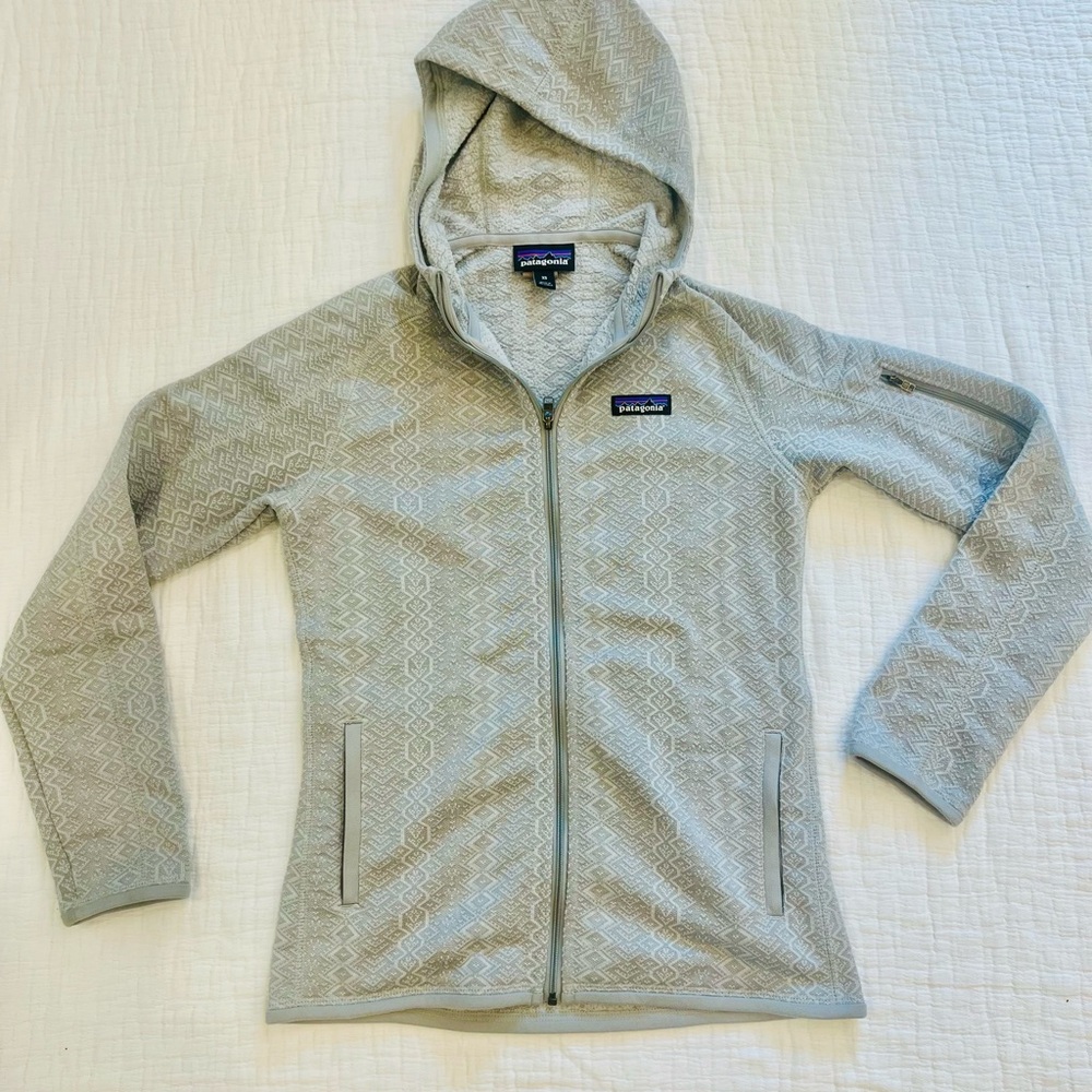 Patagonia Light Gray Patterned Hooded Fleece Jacket